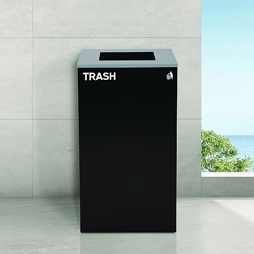 Alpine 29 Gallon Trash/Recycling Cans, Steel, Green Recycling Can with Square Lid, Black Trash Can with Square Lid (4450BLKKIT8)