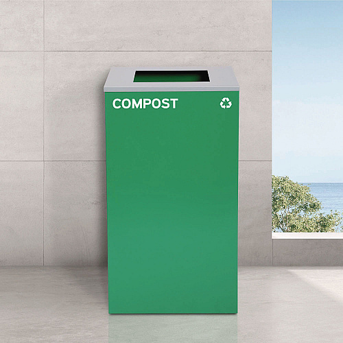 Alpine 29 Gallon Trash/Recycling Cans, Steel, Green Compost Can with Square Lid, Black Trash Can with Square Lid (4450BLKKIT9)