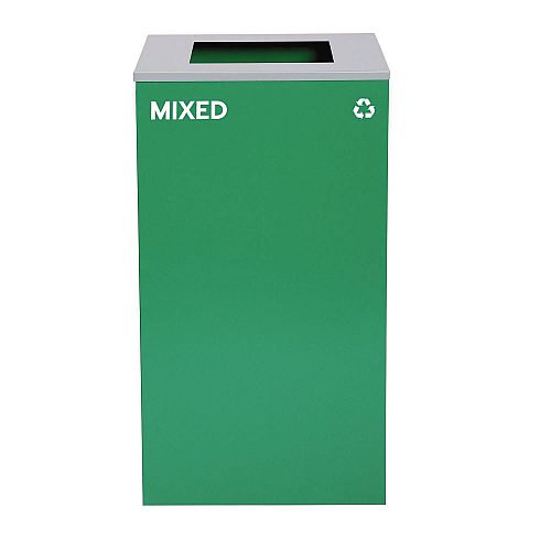 Alpine 29 Gallon Trash/Recycling Cans, Steel, Green Mixed Recycling Can with Square Lid, Black Trash Can with Square Lid (4450BLKKIT10)
