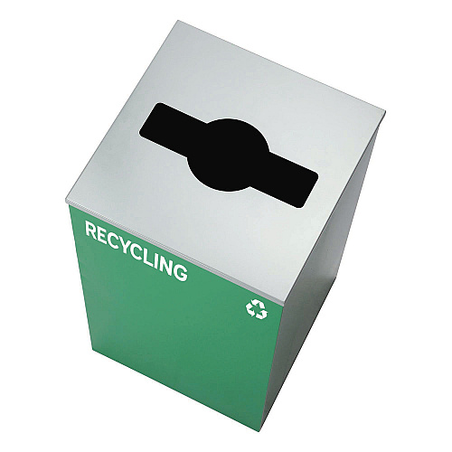Alpine 29 Gallon Trash/Recycling Cans, Steel, Green Recycling Can with Mixed Lid, Black Trash Can with Square Lid (4450BLKKIT12)