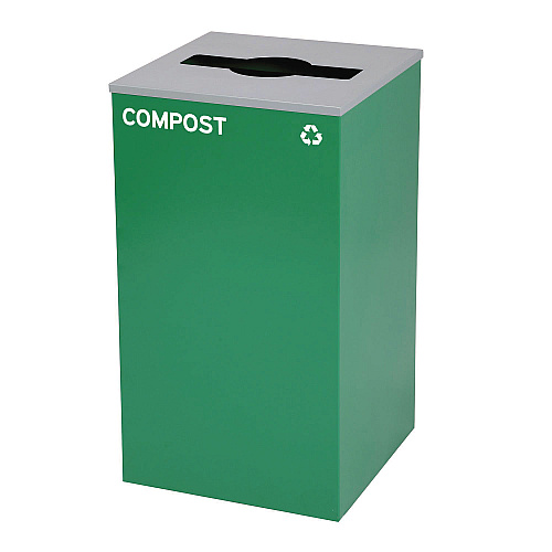 Alpine 29 Gallon Trash/Recycling Cans, Steel, Green Compost Can with Mixed Lid, Black Trash Can with Square Lid (4450BLKKIT13)