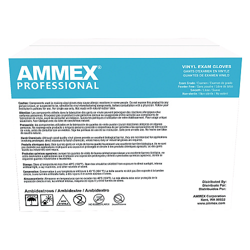 AMMEX Professional Vinyl Exam Gloves, Powder-Free, X-Large, Clear, 100/Box (VPF68100BX)