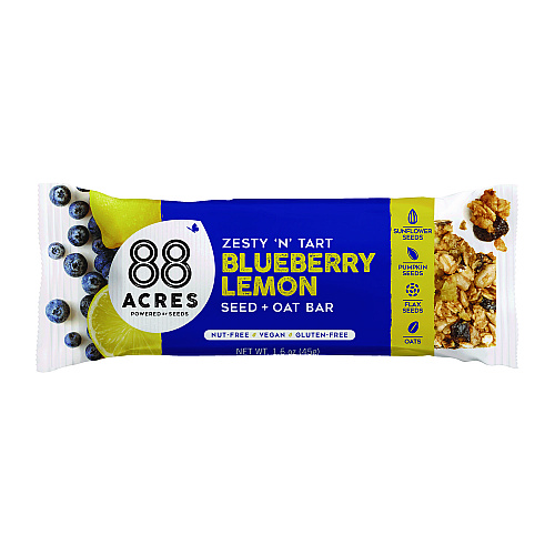 88 ACRES Warm 'N Chewey Gluten-Free Blueberry/Lemon Seed and Oat Bar, 1.6 oz Bar, 9/Box (ACY00592)
