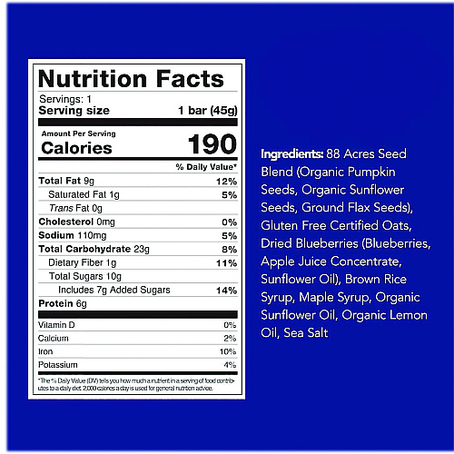 88 ACRES Warm 'N Chewey Gluten-Free Blueberry/Lemon Seed and Oat Bar, 1.6 oz Bar, 9/Box (ACY00592)