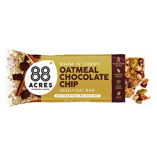 88 ACRES Warm 'N Chewy Gluten-Free Oatmeal/Chocolate Chip Seed and Oat Bar, 1.6 oz Bar, 9/Box (ACY11049)