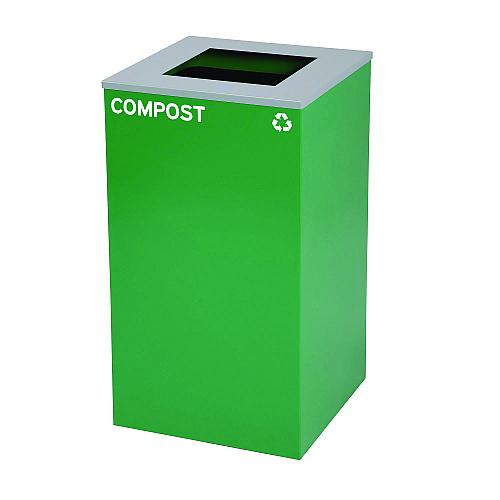 Alpine 29 Gallon Trash/Recycling Cans, Steel, Blue Cans/Bottles Recycling Can, Green Compost Can, Black Trash Can with Square Lids (4450BLKKIT16)