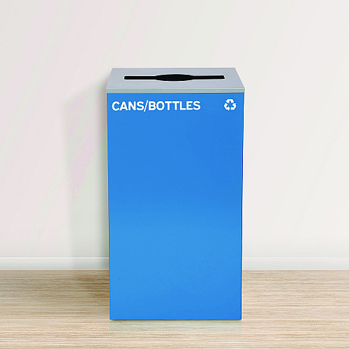 Alpine 29 Gallon Trash/Recycling Cans, Steel, Blue Cans/Bottles Recycling Can w/Mixed Lid, Green Compost and Black Trash w/Sq Lid (4450BLKKIT20)