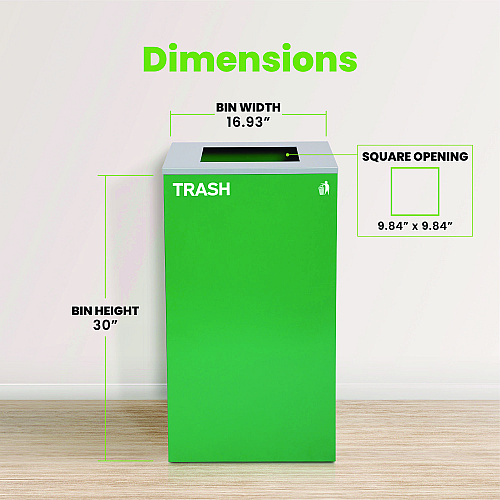 Alpine 29 Gallon Trash/Recycling Cans, Steel, Green Trash Can with Square Lid (4450KITGRNST)