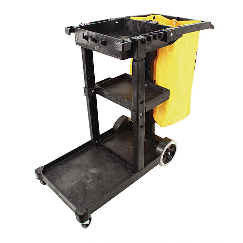 Impact Janitorial Cart, Plastic, 3 Shelves, 1 Bin, 20.5" x 48" x 38", Yellow (6850)