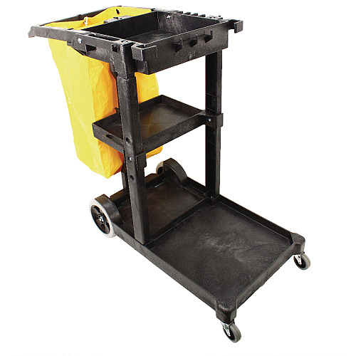 Impact Janitorial Cart, Plastic, 3 Shelves, 1 Bin, 20.5" x 48" x 38", Yellow (6850)