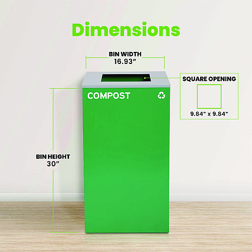 Alpine 29 Gallon Trash/Recycling Cans, Steel, Green Compost Can with Square Lid (4450KITGRNSC)