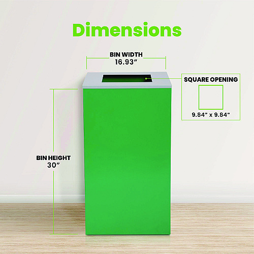 Alpine 29 Gallon Trash/Recycling Cans, Steel, Green Can with Square Lid (4450KITGRNS)