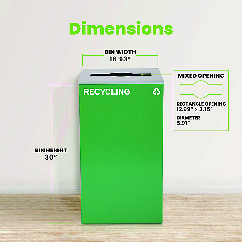 Alpine 29 Gallon Trash/Recycling Cans, Steel, Green Recycling Can with Mixed Lid (4450KITGRNMR)