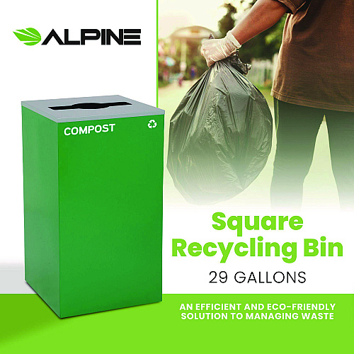 Alpine 29 Gallon Trash/Recycling Cans, Steel, Green Compost Can with Mixed Lid (4450KITGRNMC)
