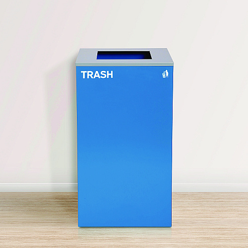 Alpine 29 Gallon Trash/Recycling Cans, Steel, Blue Trash Can with Square Lid (4450KITBLUST)