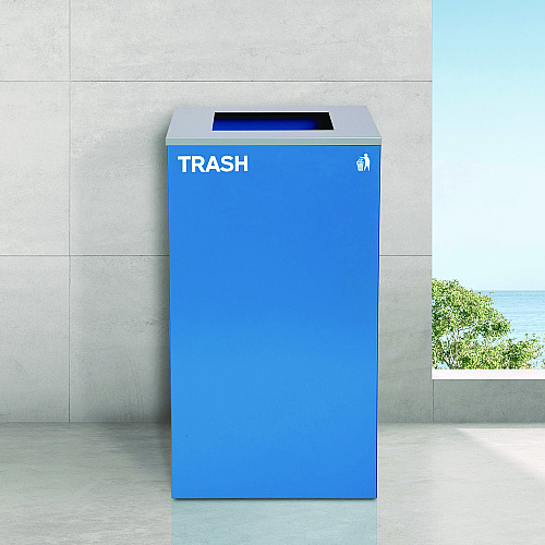 Alpine 29 Gallon Trash/Recycling Cans, Steel, Blue Trash Can with Square Lid (4450KITBLUST)