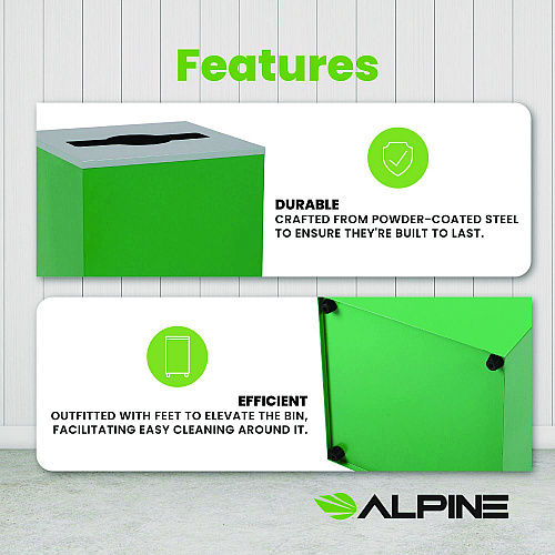 Alpine 29 Gallon Trash/Recycling Cans, Steel, Green Can with Mixed Lid (4450KITGRNM)