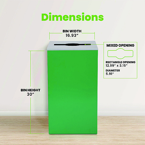 Alpine 29 Gallon Trash/Recycling Cans, Steel, Green Can with Mixed Lid (4450KITGRNM)