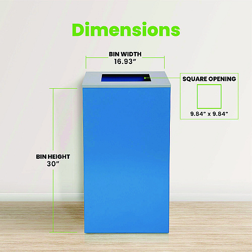 Alpine 29 Gallon Trash/Recycling Cans, Steel, Blue Can with Square Lid (4450KITBLUS)