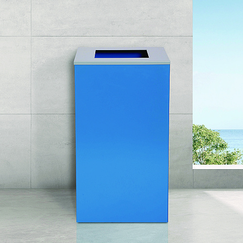 Alpine 29 Gallon Trash/Recycling Cans, Steel, Blue Can with Square Lid (4450KITBLUS)
