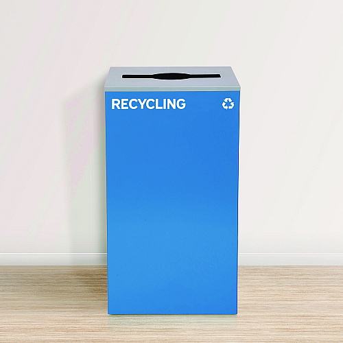 Alpine 29 Gallon Trash/Recycling Cans, Steel, Blue Recycling Can with Mixed Lid (4450KITBLUMR)