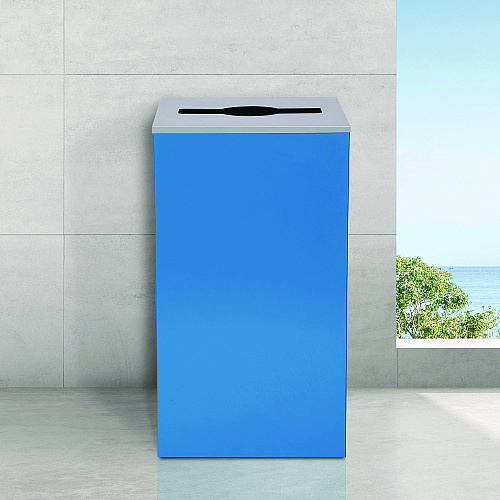 Alpine 29 Gallon Trash/Recycling Cans, Steel, Blue Can with Mixed Lid (4450KITBLUM)