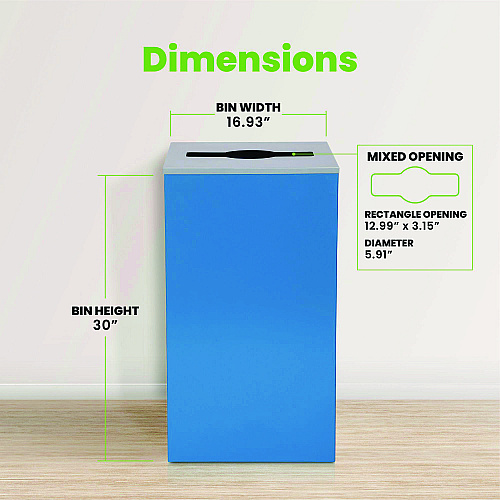 Alpine 29 Gallon Trash/Recycling Cans, Steel, Blue Can with Mixed Lid (4450KITBLUM)