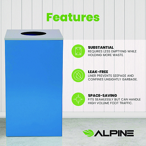 Alpine 29 Gallon Trash/Recycling Cans, Steel, Blue Can with Circle Lid (4450KITBLUC)