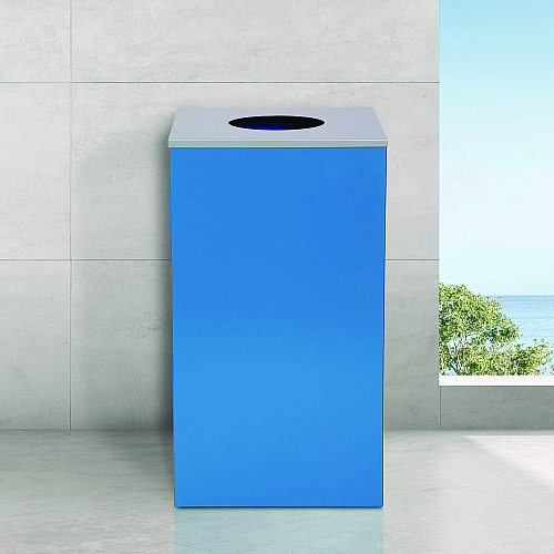 Alpine 29 Gallon Trash/Recycling Cans, Steel, Blue Can with Circle Lid (4450KITBLUC)