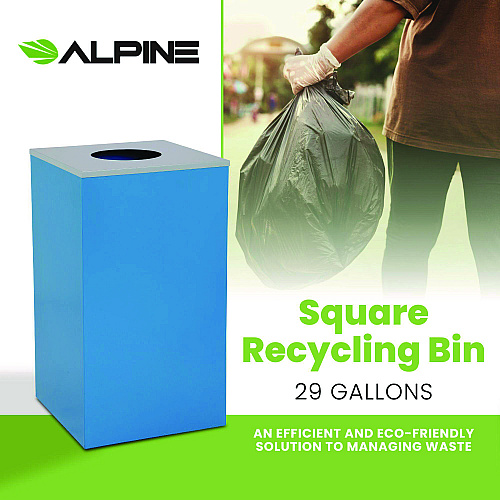 Alpine 29 Gallon Trash/Recycling Cans, Steel, Blue Can with Circle Lid (4450KITBLUC)