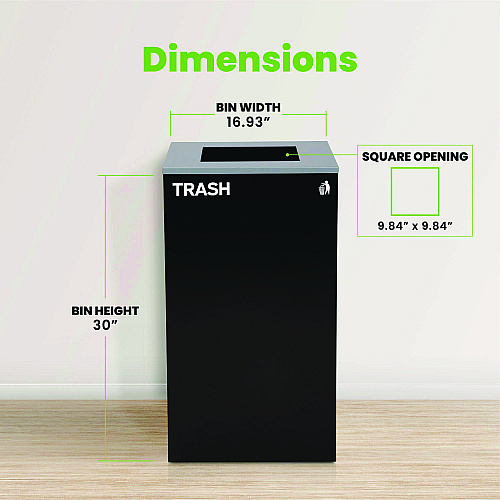 Alpine 29 Gallon Trash/Recycling Cans, Steel, Black Trash Can with Square Lid (4450KITBLKST)