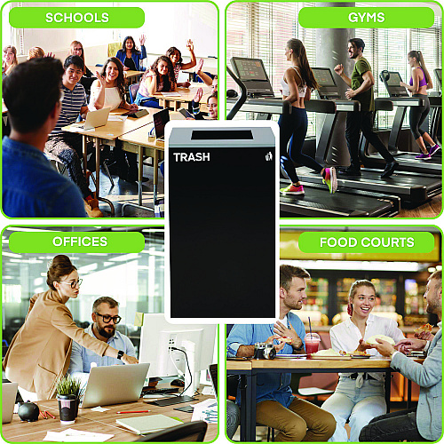 Alpine 29 Gallon Trash/Recycling Cans, Steel, Black Trash Can with Square Lid (4450KITBLKST)