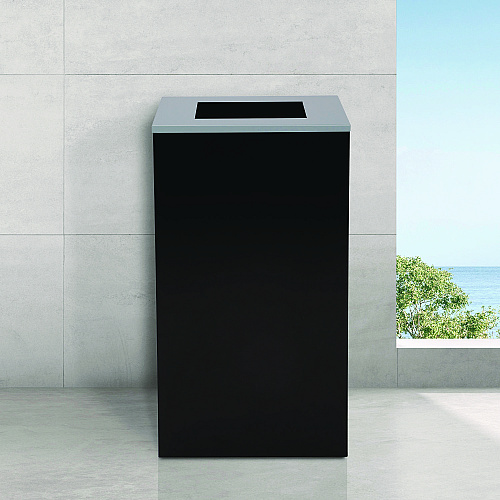 Alpine 29 Gallon Trash/Recycling Cans, Steel, Black Can with Square Lid (4450KITBLKS)