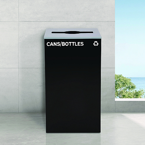 Alpine 29 Gallon Trash/Recycling Cans, Steel, Black Cans/Bottles Recycling Can with Mixed Lid (4450KITBLKMC)