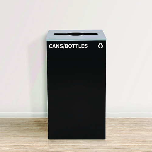 Alpine 29 Gallon Trash/Recycling Cans, Steel, Black Cans/Bottles Recycling Can with Mixed Lid (4450KITBLKMC)