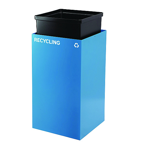 Alpine 29 Gallon Trash/Recycling Cans, Steel, Blue Recycling and Black Trash Cans w/Square Lid, Green Mixed Recycling Can Mixed Lid (4450BLKKIT22)