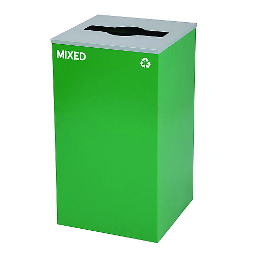 Alpine 29 Gallon Trash/Recycling Cans, Steel, Blue Recycling and Black Trash Cans w/Square Lid, Green Mixed Recycling Can Mixed Lid (4450BLKKIT22)
