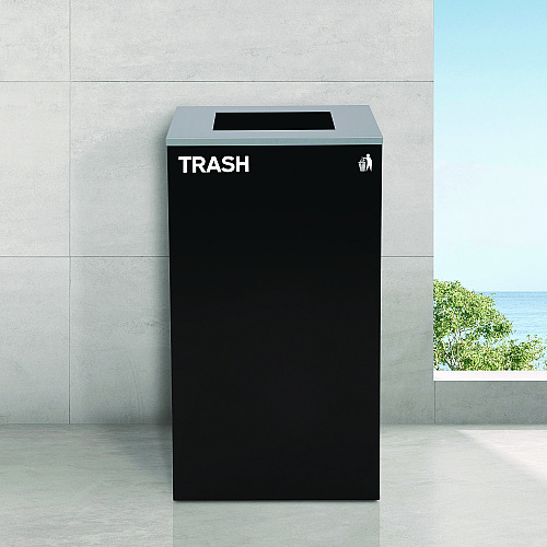 Alpine 29 Gallon Trash/Recycling Cans, Steel, Blue Recycling and Black Trash Cans w/Square Lid, Green Mixed Recycling Can Mixed Lid (4450BLKKIT22)