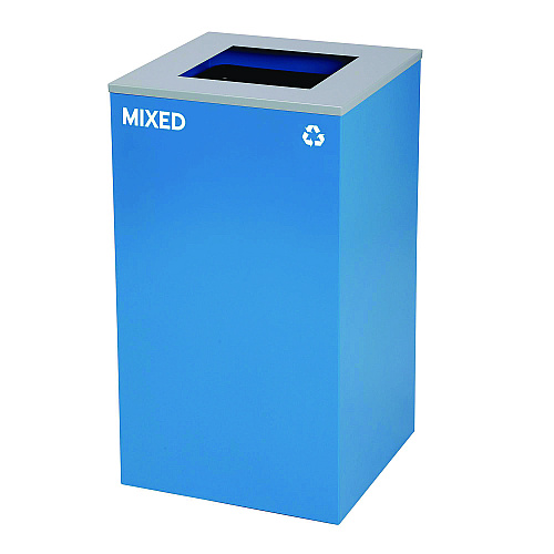 Alpine 29 Gallon Trash/Recycling Cans, Steel, Blue Mixed Recycling and Black Trash Cans w/Square Lids, Green Compost Can w/Mixed Lid (4450BLKKIT24)