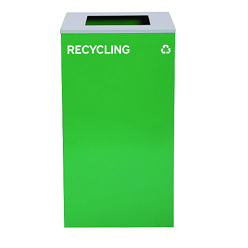 Alpine 29 Gallon Trash/Recycling Cans, Steel, Blue Recycling Can w/Mixed Lid, Green Recycling Can and Black Trash Can with Sq Lid (4450BLKKIT26)