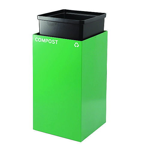Alpine 29 Gallon Trash/Recycling Cans, Steel, Blue Cans/Bottles Recycling and Black Trash Can w/Sq Lid, Green Compost Can Mixed Lid (4450BLKKIT25)