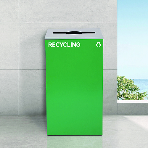 Alpine 29 Gallon Trash/Recycling Cans, Steel, Blue Recycling Can and Green Recycling Can w/Mixed Lids, Black Trash Can w/Square Lid (4450BLKKIT30)