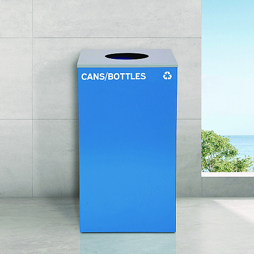Alpine 29 Gallon Trash/Recycling Cans, Steel, Blue Cans/Bottles Recycling w/Circle Lid, Green Compost w/Mixed Lid, BK Trash w/Sq Lid (4450BLKKIT38)