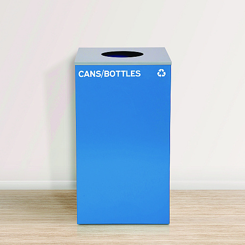 Alpine 29 Gallon Trash/Recycling Cans, Steel, Blue Cans/Bottles Recycling w/Circle Lid, Green Compost w/Mixed Lid, BK Trash w/Sq Lid (4450BLKKIT38)