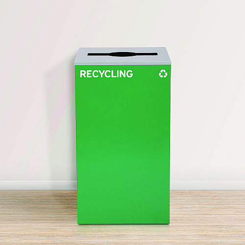 Alpine 29 Gallon Trash/Recycling Cans, Steel, Blue Mixed Recycling w/Circle Lid, Green Recycling w/Mixed Lid, Black Trash w/Sq Lid (4450BLKKIT40)