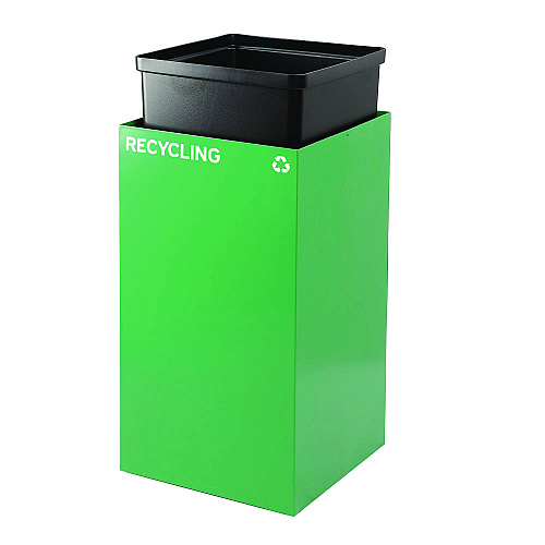 Alpine 29 Gallon Trash/Recycling Cans, Steel, Blue Mixed Recycling w/Circle Lid, Green Recycling w/Mixed Lid, Black Trash w/Sq Lid (4450BLKKIT40)