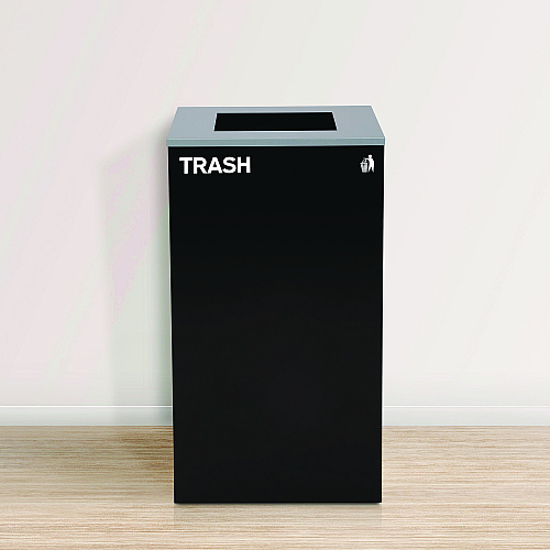 Alpine 29 Gallon Trash/Recycling Cans, Steel, Blue Recycling Can w/Circle Lid, Green Compost Can and Black Trash Can w/Square Lids (4450BLKKIT32)