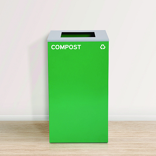 Alpine 29 Gallon Trash/Recycling Cans, Steel, Blue Mixed Recycling Can w/Circle Lid, Green Compost and Black Trash Cans w/Sq Lids (4450BLKKIT33)