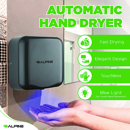 Alpine Hemlock Commercial Automatic 120V Hand Dryer, 6.68 x 11.41 x 12.31, Stainless Steel, Gray (ALP40010GRY)