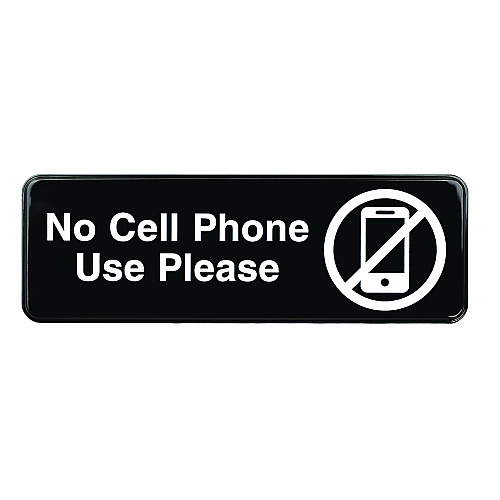 Excello Global Products No Cell Phone Use Please Indoor/Outdoor Wall Sign, 9 x 3, Black Face, White Graphics, 3/Pack (EGPHD0266S)